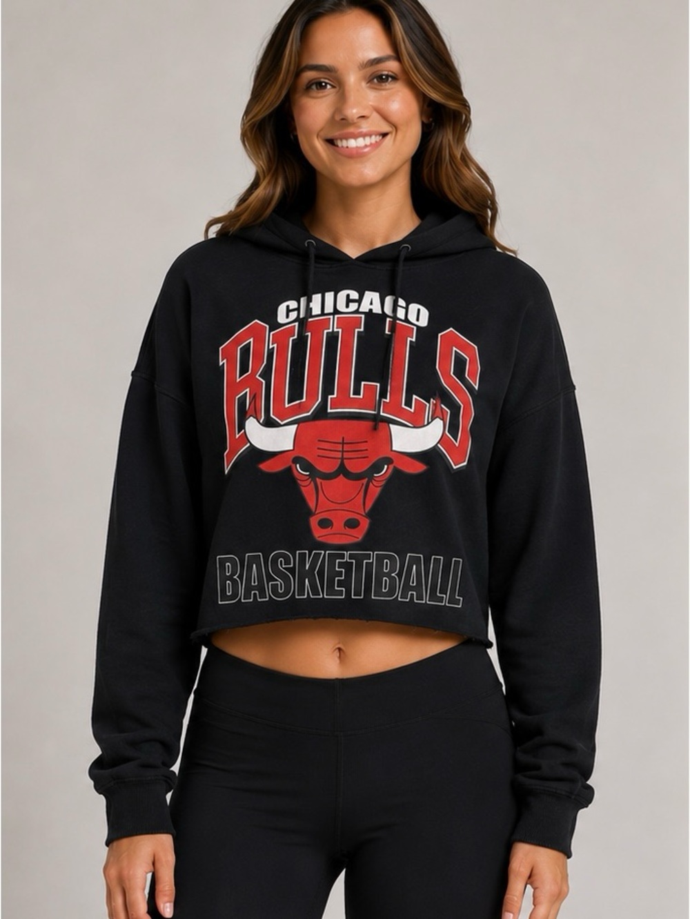 Chicago Bulls Cropped Black & Red Hoodie